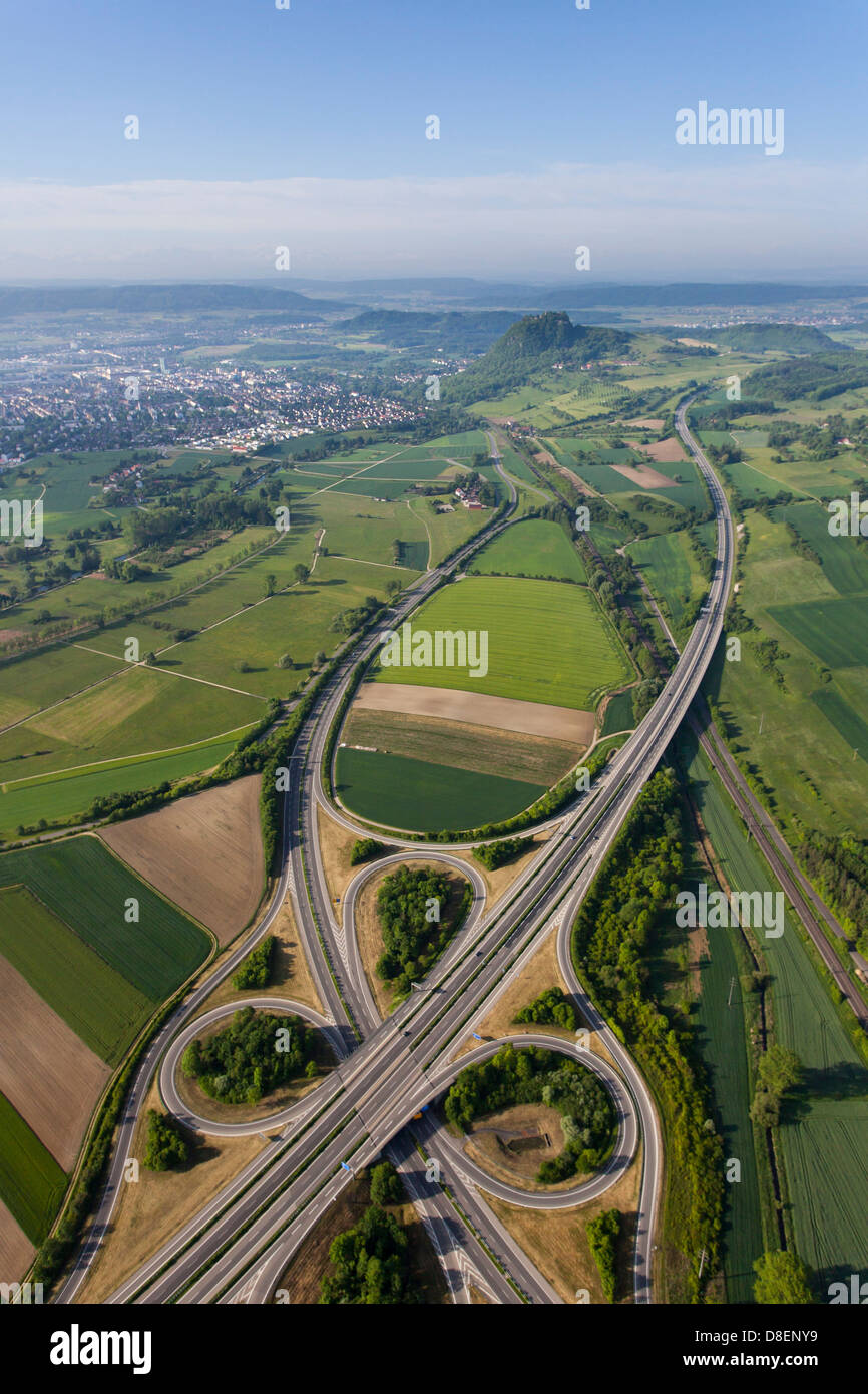 Motorway junction, Hegau, A81, Hegau, Baden-Wuerttemberg, Germany, Europe Stock Photo