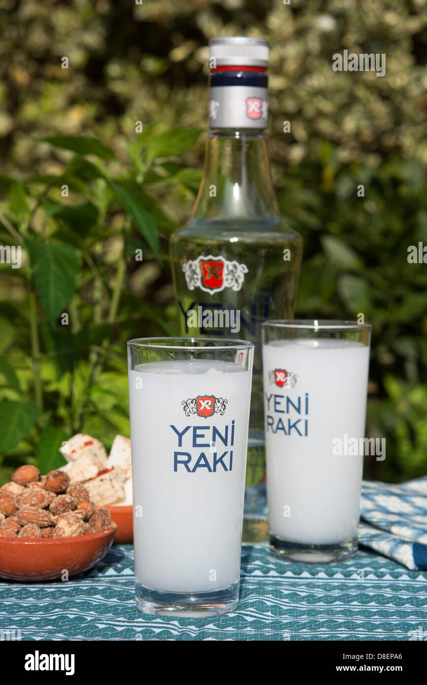Glasses of Turkish  raki  a popular aniseed flavoured 