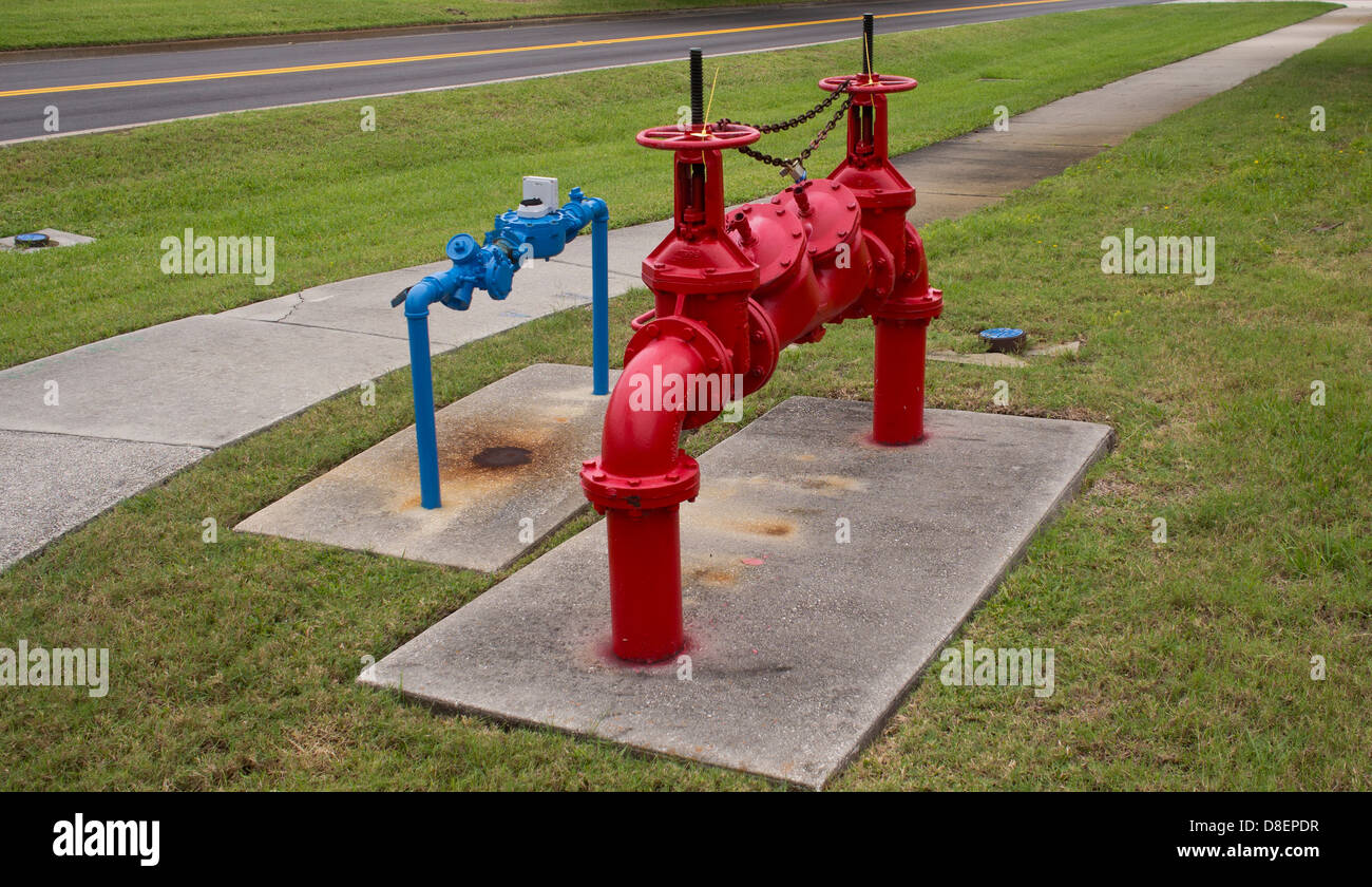 Commercial Building Fire Protection and Potable Water Valves Stock Photo
