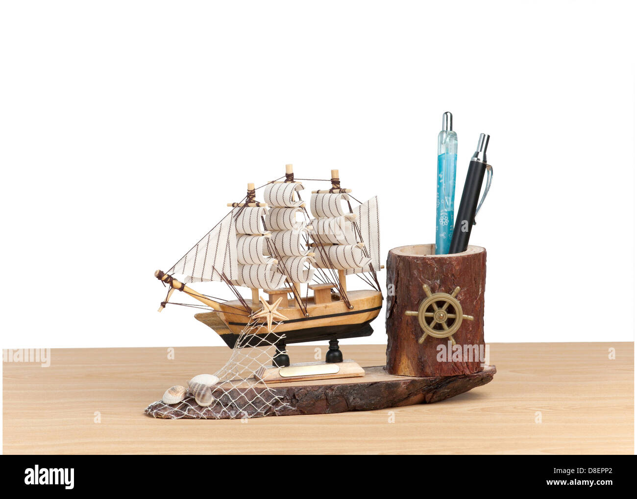 Model of ship with pencil box for working table decoration Stock Photo