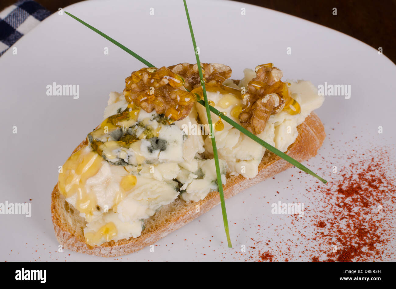 Blue cheese appetizer served in Spanish tapa way Stock Photo Alamy