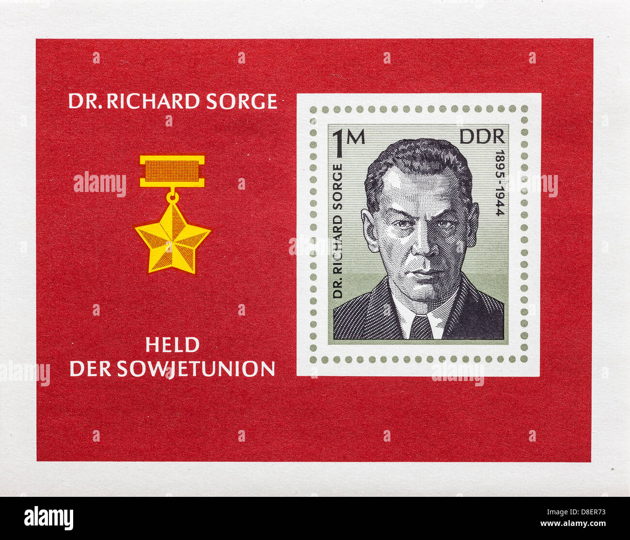 Soviet spy Richard Sorge featured on a commemorative German Democratic Republic post stamp. Stock Photo