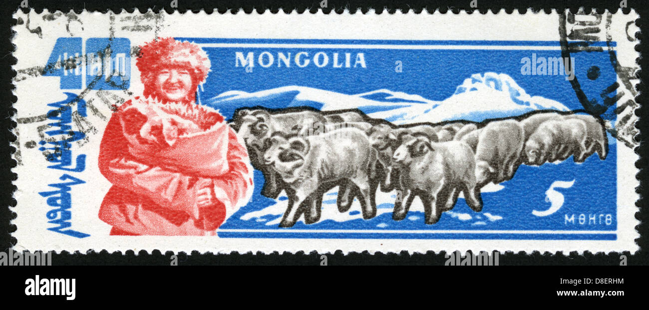 Mongolia,post mark,stamp,animals,animals illustrations,fauna,farming, animal  husbandry,sheep Stock Photo - Alamy