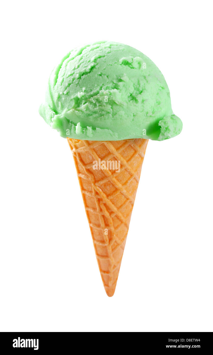 Green ice cream cone isolated on white Stock Photo - Alamy