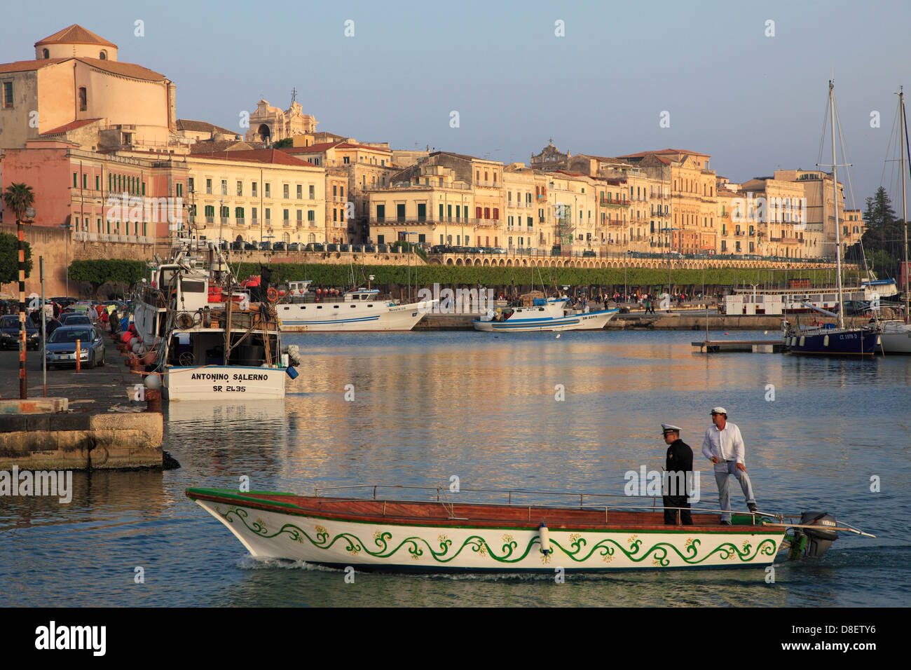 Italy, Sicily, Siracusa, Ortigia, skyline, Marina del Porto Grande, Stock Photo