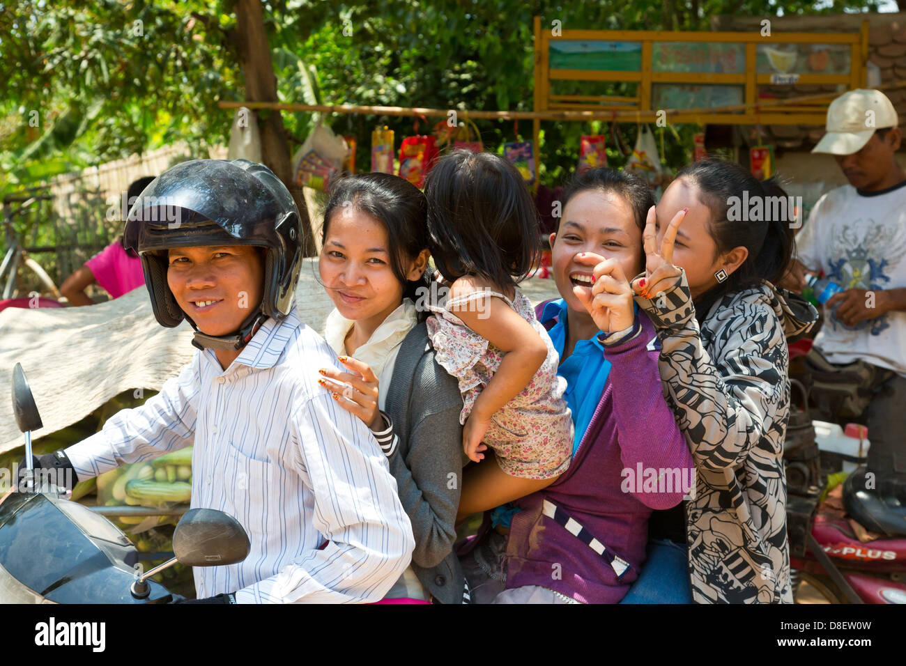 Five People on a Motorbike on Silk Island (Koh Dach) near Phnom Penh ...