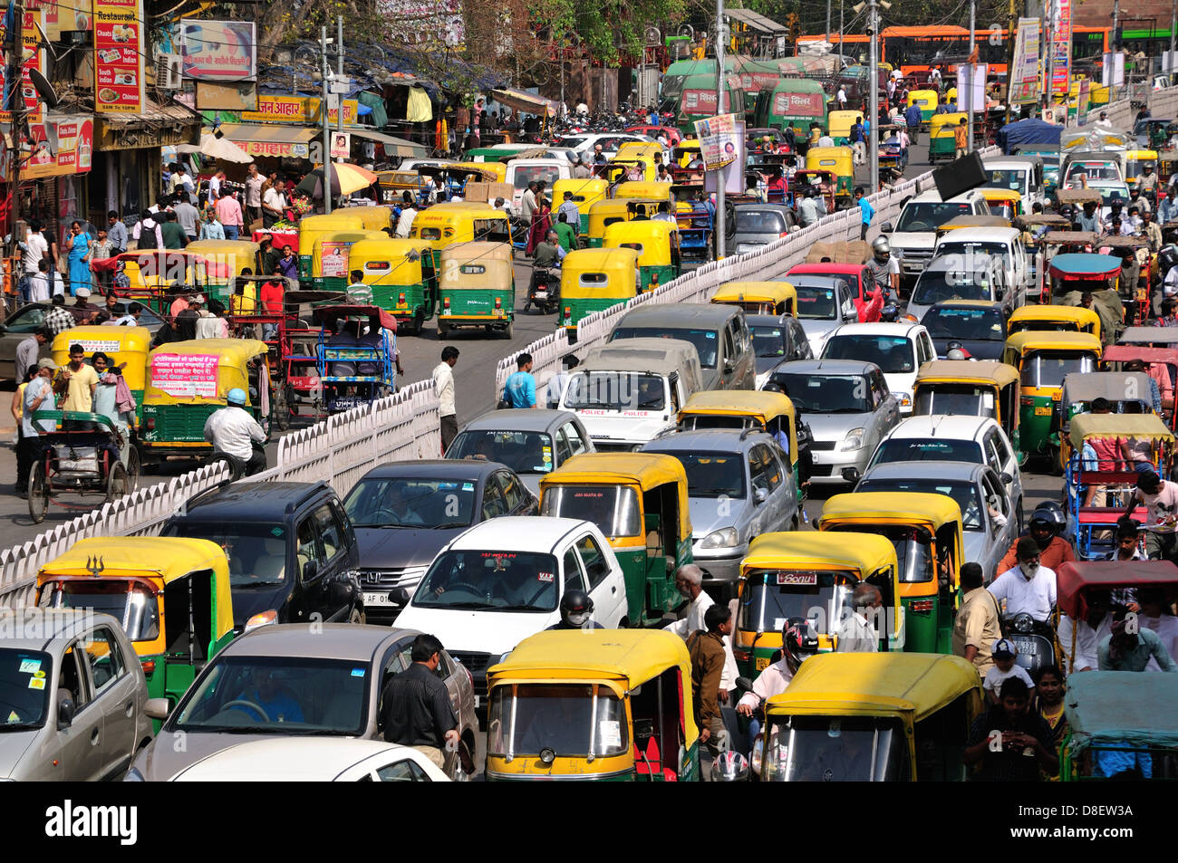 Heavy traffic jam at Chandni Chowk in Old Delhi Stock Photo