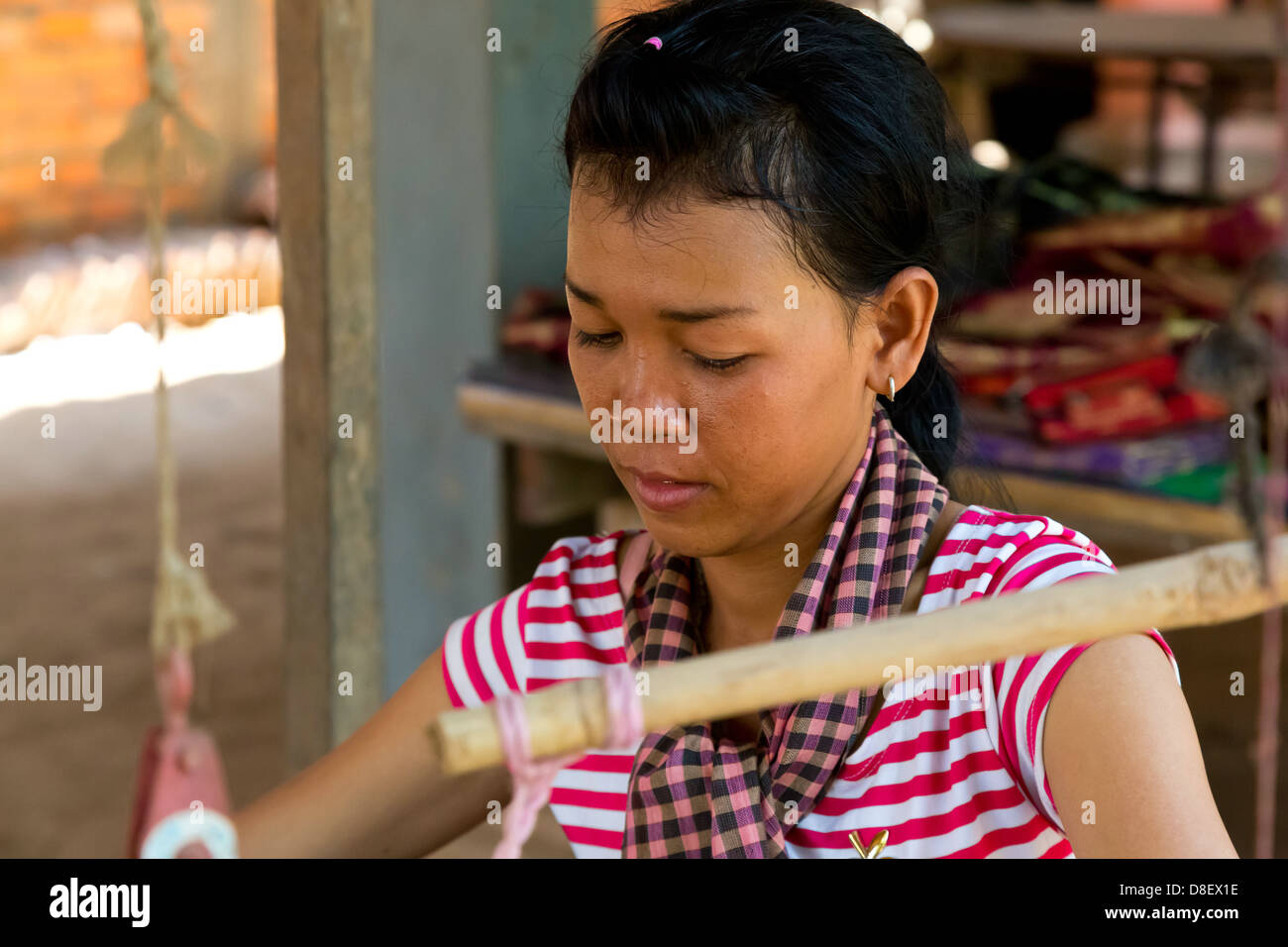 Silk Weaver On Silk Island (Koh Dach) In Phnom Penh, Cambodia Stock ...