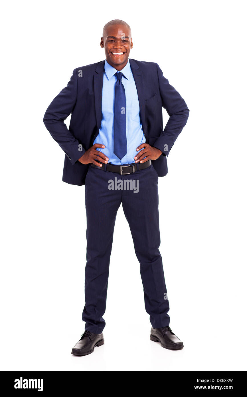 happy black businessman in suit isolated on white Stock Photo - Alamy