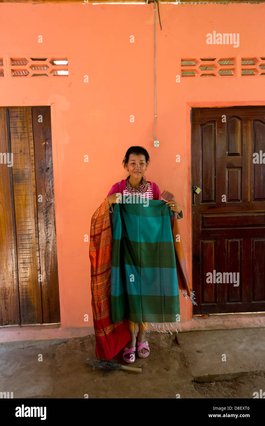 Weaver Woman presenting her Silk Garment on Silk Island (Koh Dach) in ...