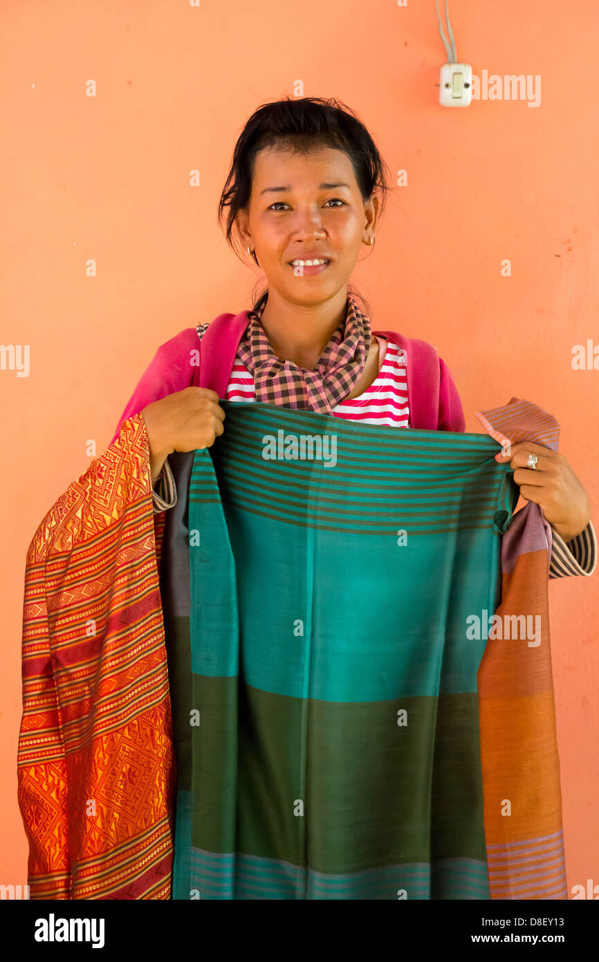 Weaver Woman presenting her Silk Garment on Silk Island (Koh Dach) in ...