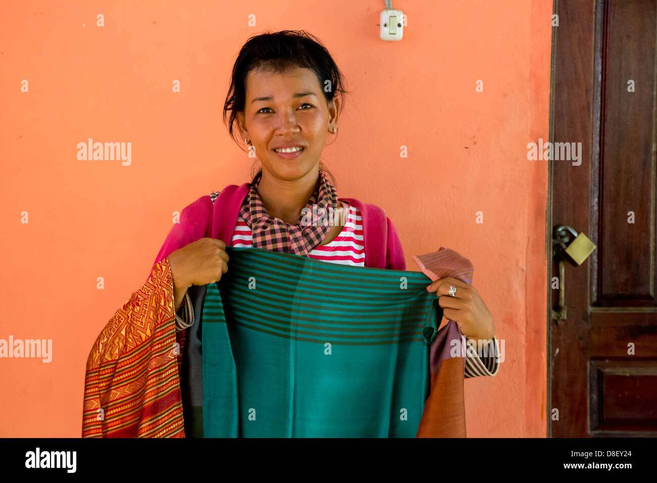 Weaver Woman presenting her Silk Garment on Silk Island (Koh Dach) in ...