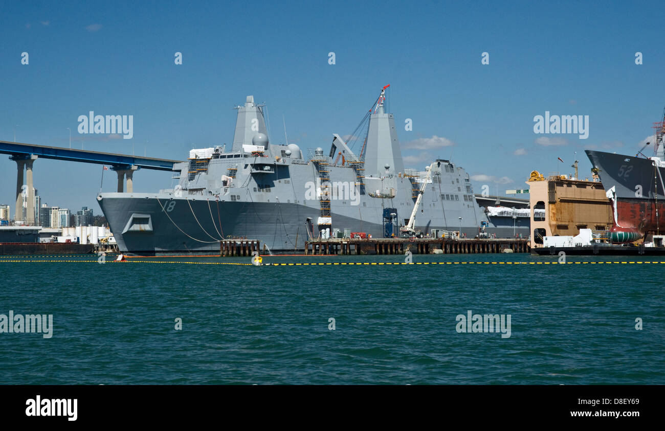 US Navy San Antonio Class LPD in US Naval Base San Diego Stock Photo
