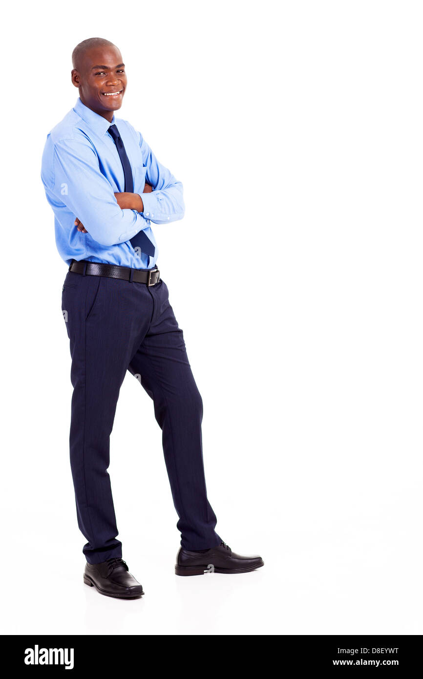 young black businessman full body portrait isolated on white Stock Photo