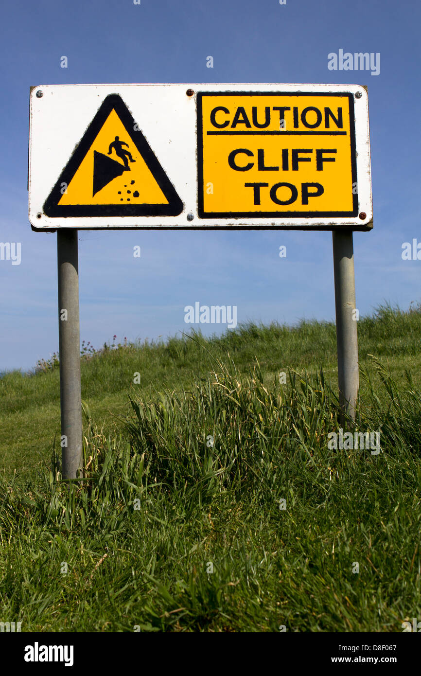 Cliff top warning sign in Swanage Stock Photo Alamy