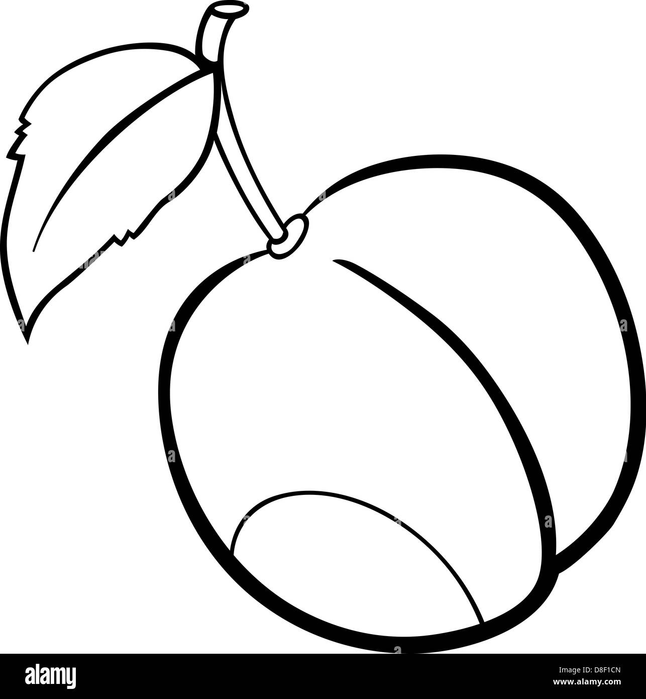 Black and White Cartoon Illustration of Plum Fruit Food Object for