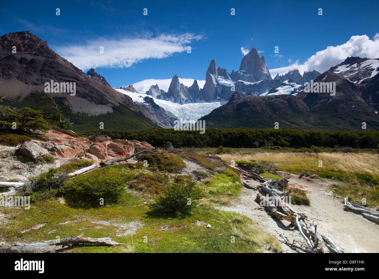 Mount Fitz Roy's peaks pierce the Patagonia Sky Stock Photo