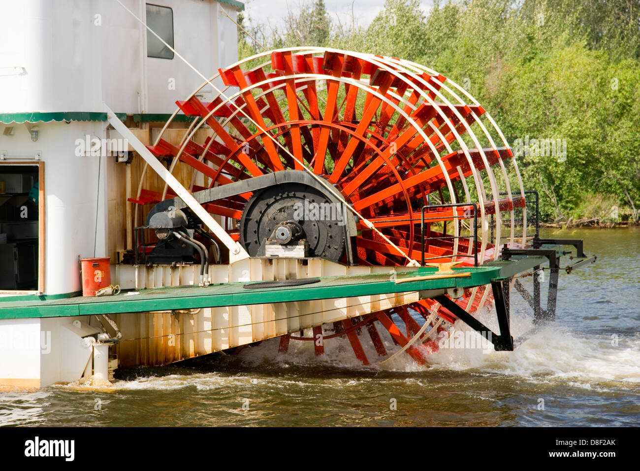 A paddle wheel is seen here on sternwheeler vessel Stock Photo
