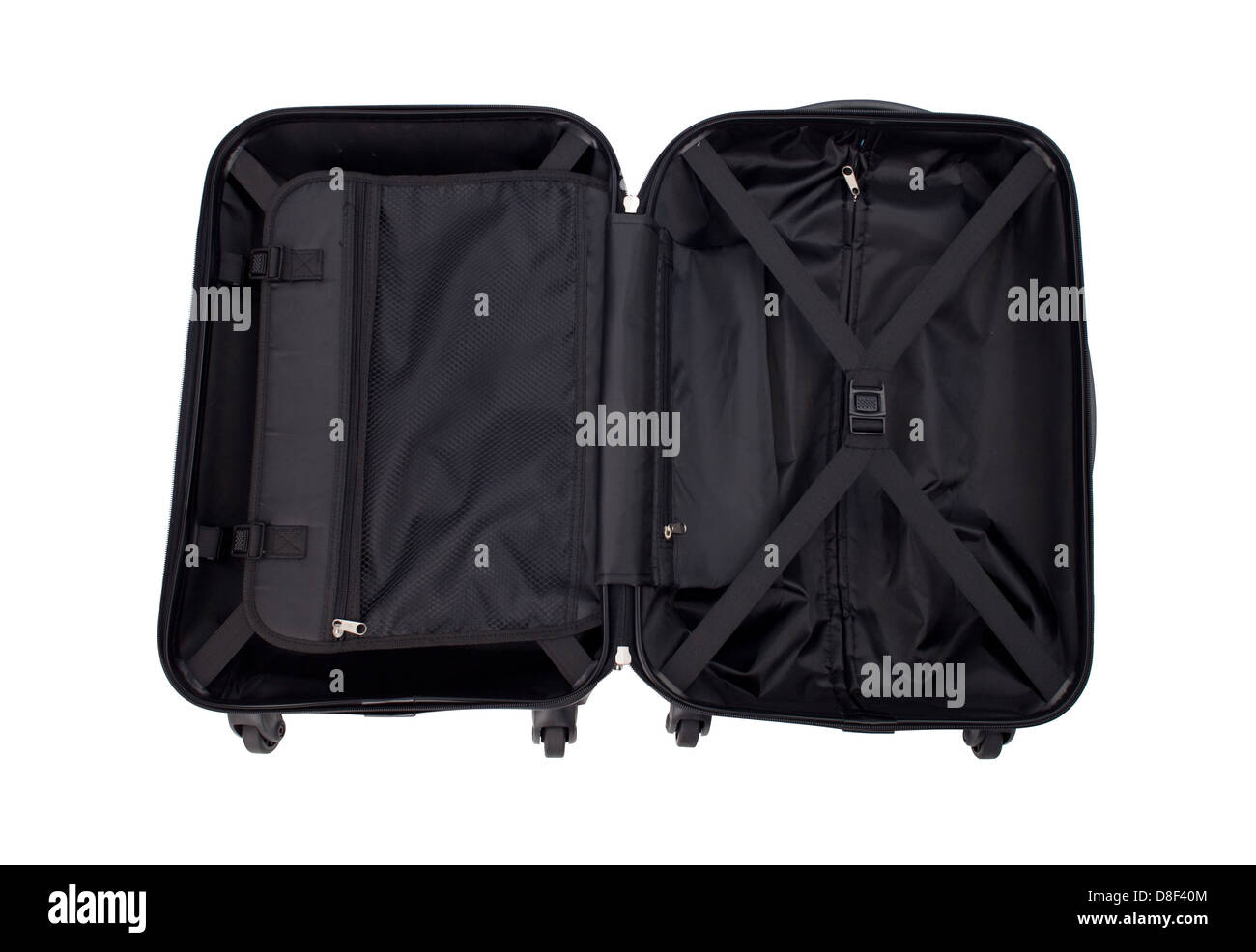 An opened luggage showing the functions inside Stock Photo