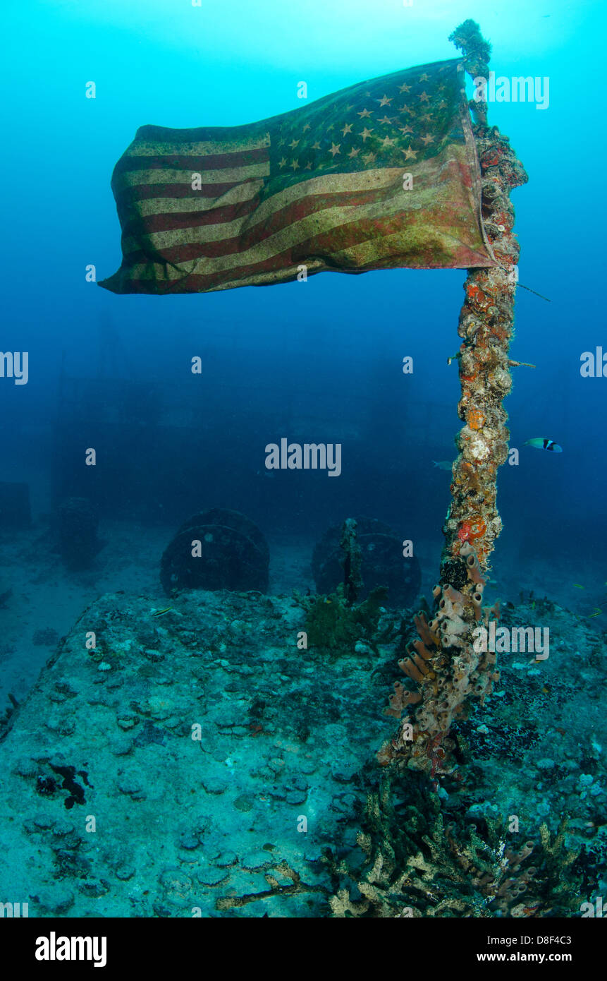 The American flag on the wreck of the Spiegel Grove Stock Photo