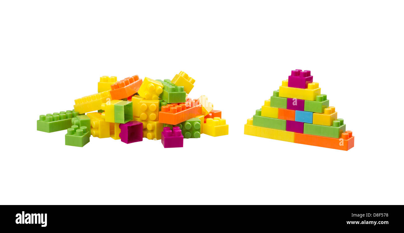 Colorful plastic toy blocks Stock Photo