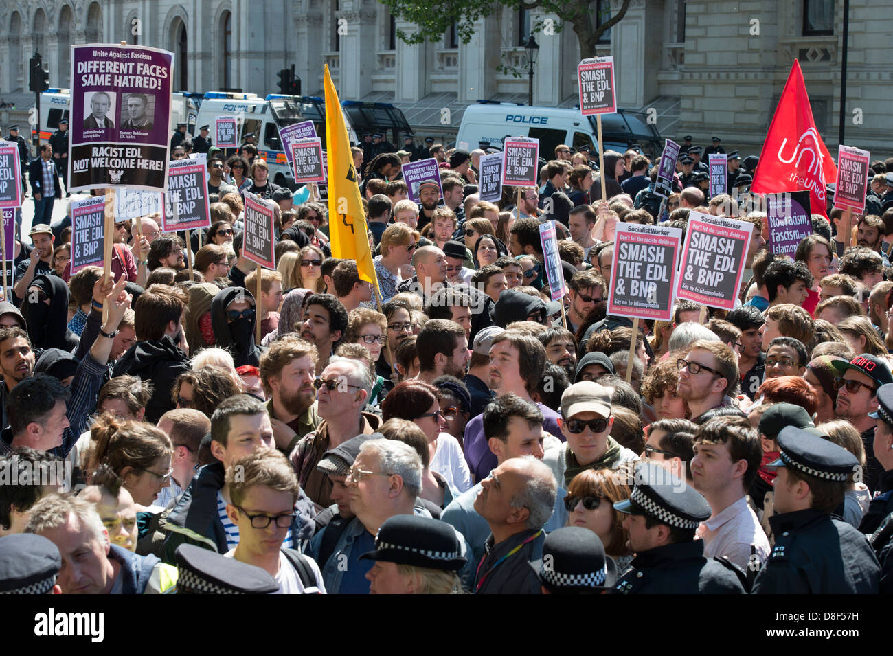 English Defence League EDL rally in front of Downing Street on May 27th ...