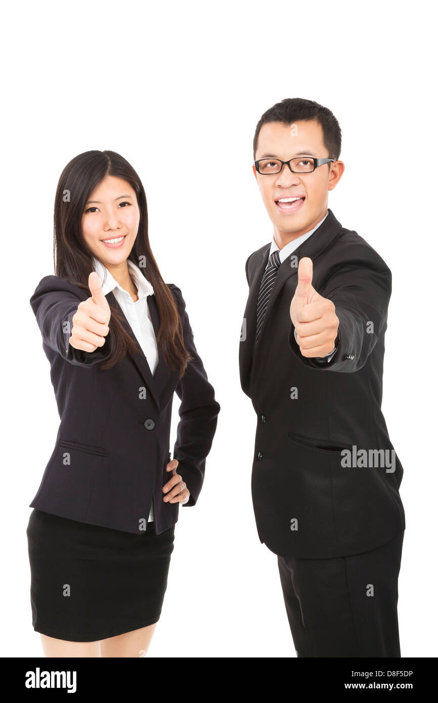 happy business man and woman with thumbs up Stock Photo