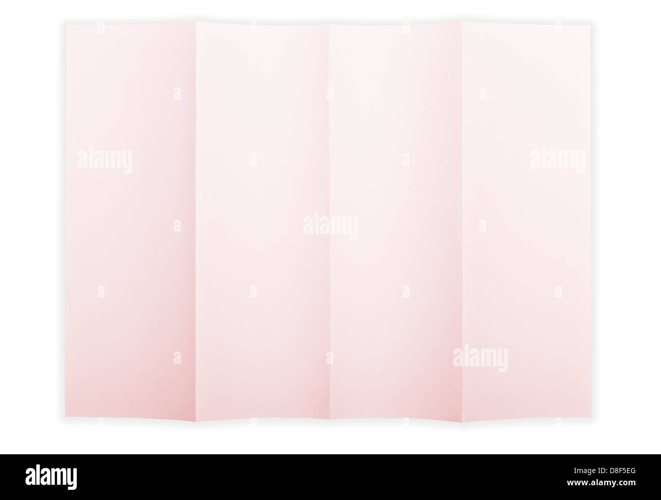 Pink paper sheet folded in 4 quarters isolated over a white background ...