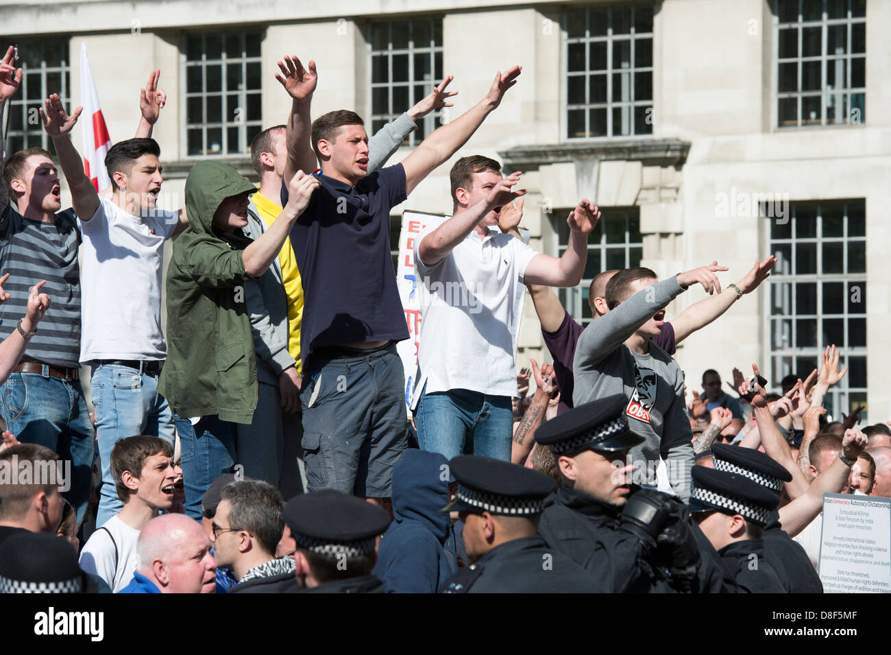 English Defence League EDL rally in front of Downing Street on May 27th ...