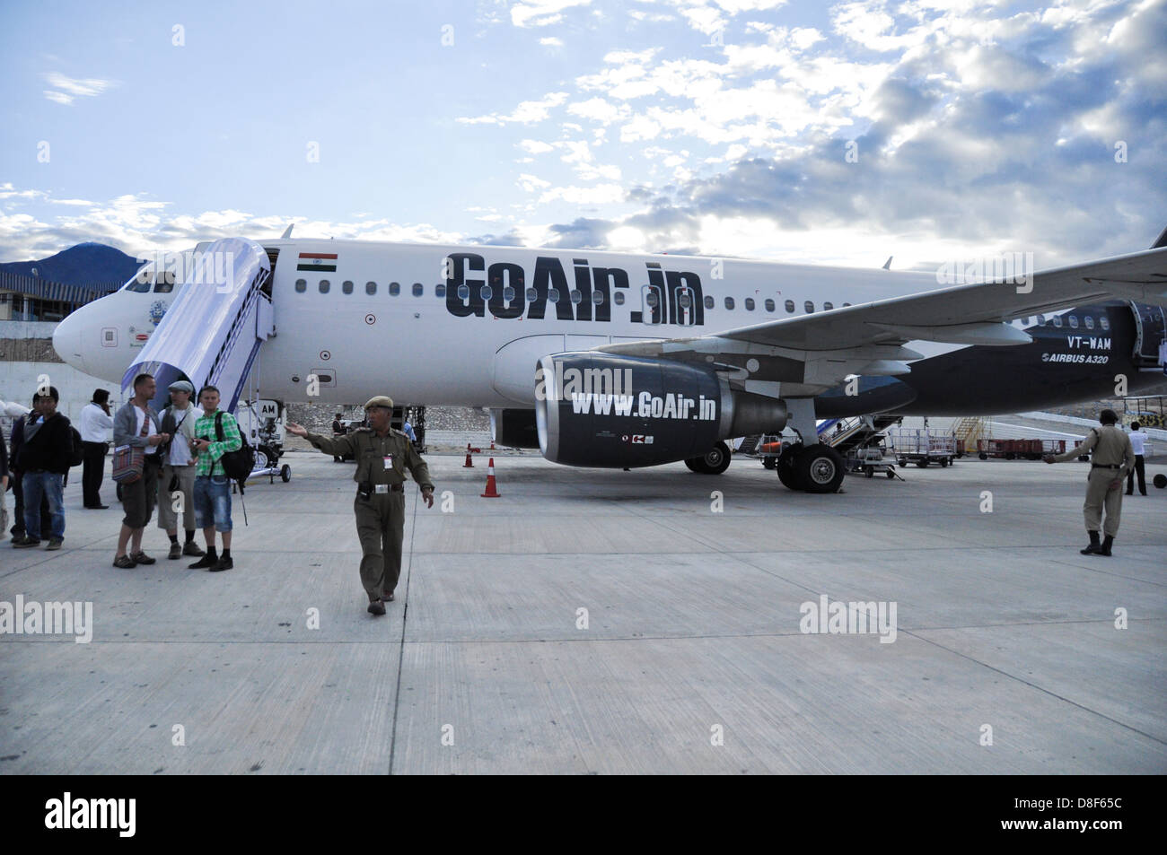 Go Air India Airbus 320 at the Leh Airport India, Jammu and Kashmir, Ladakh Stock Photo