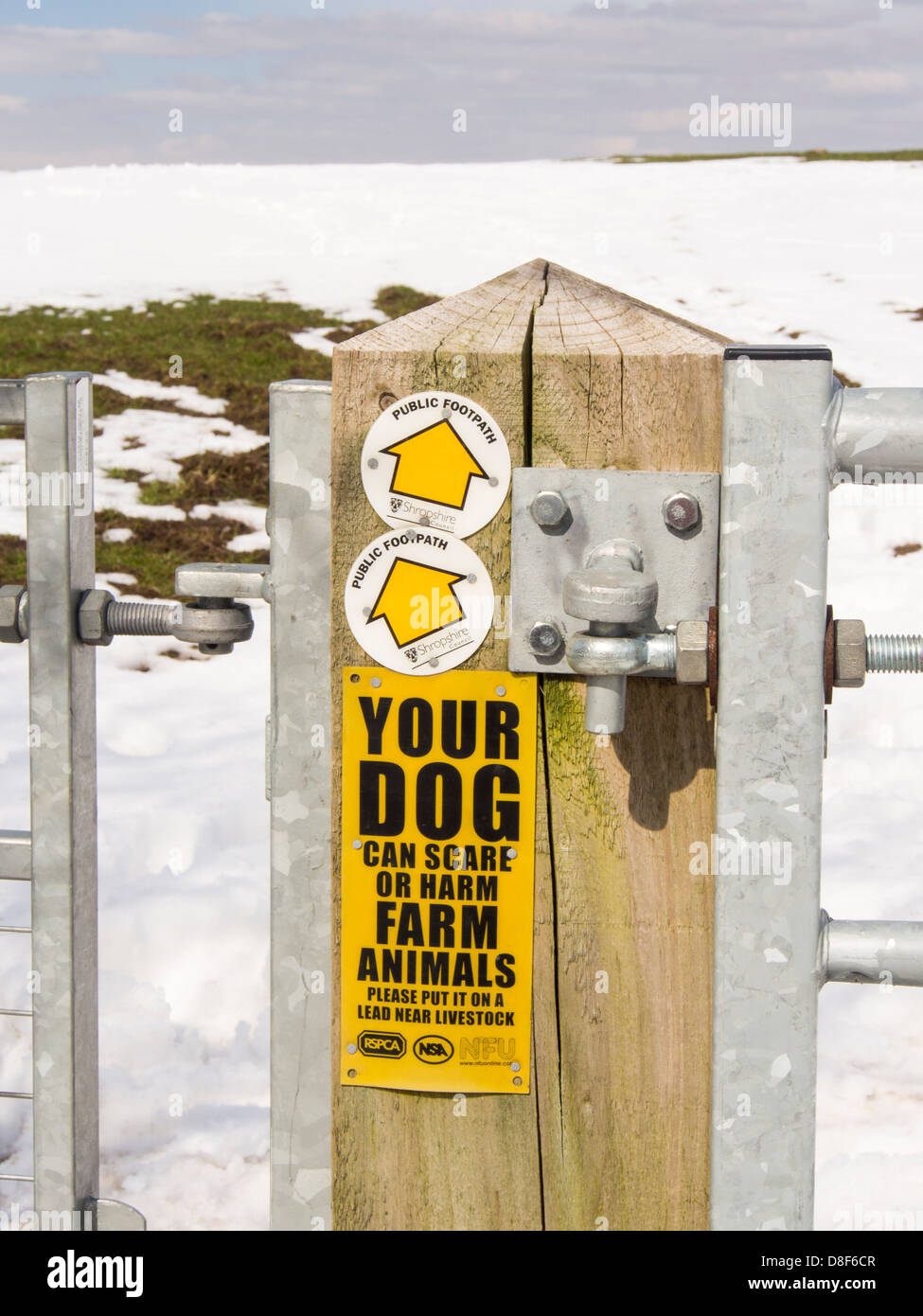 A sign about sheep worrying on a footpath below Hope Bowdler Hill, Church Stretton, Shropshire, UK. Stock Photo
