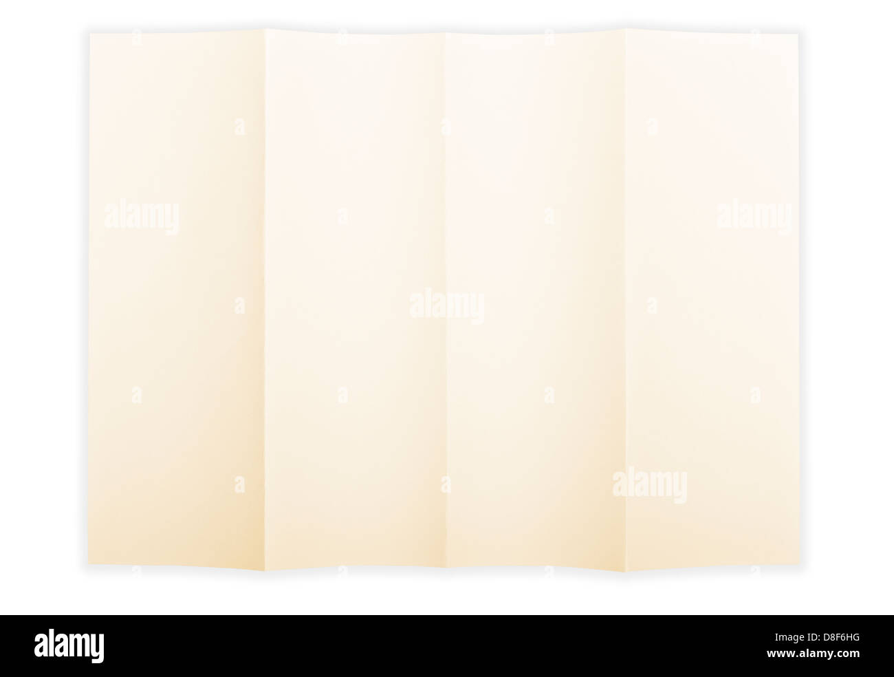 Yellow paper sheet folded in 4 quarters isolated over a white background Stock Photo