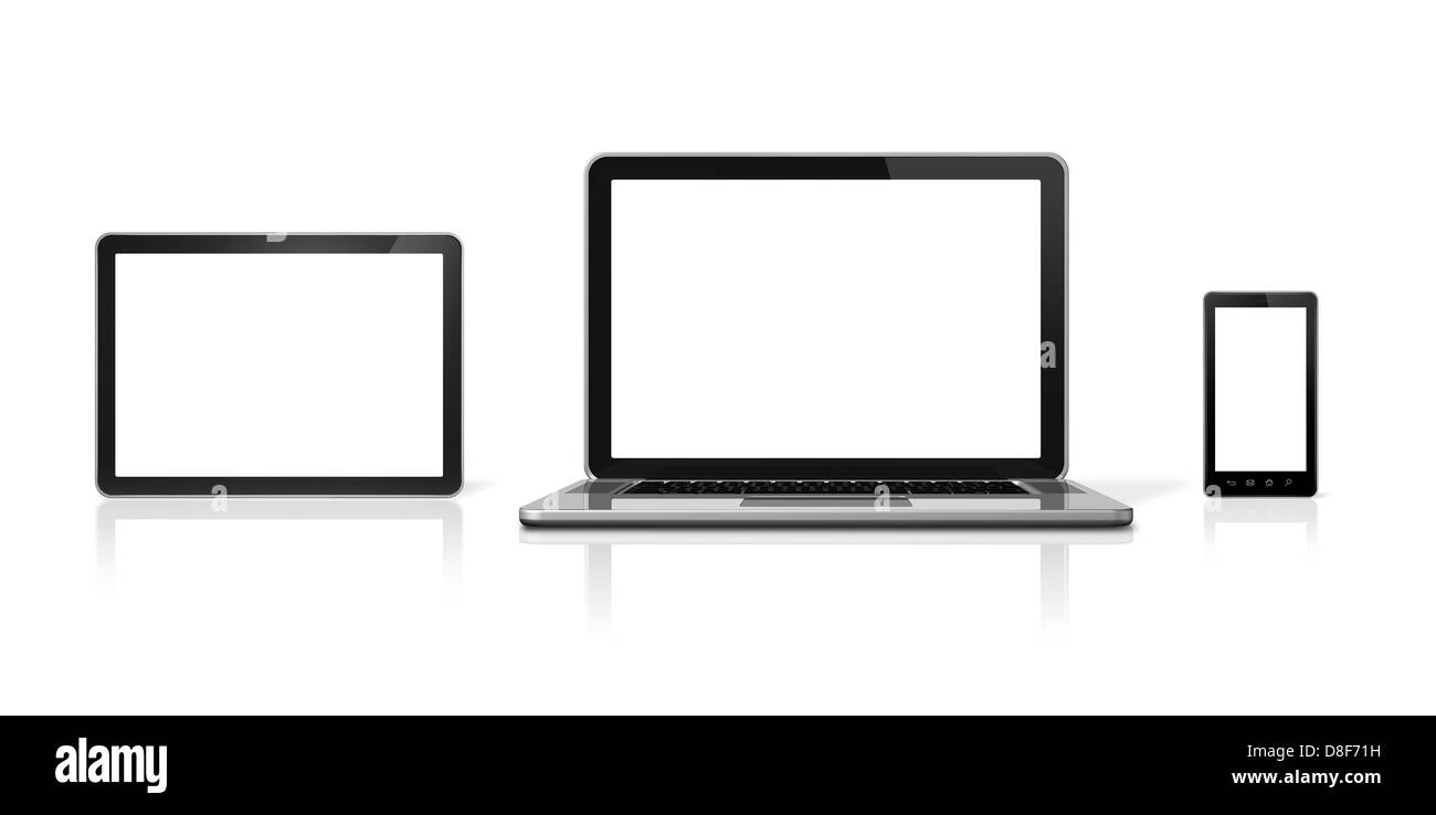 3D laptop, mobile phone and digital tablet pc - isolated on white with ...
