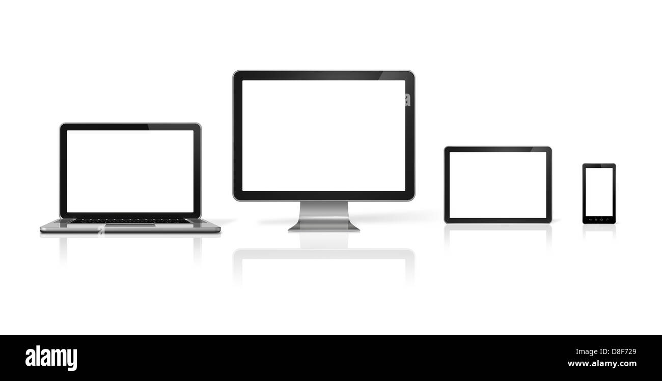 3D computer, laptop, mobile phone and digital tablet pc - isolated on ...