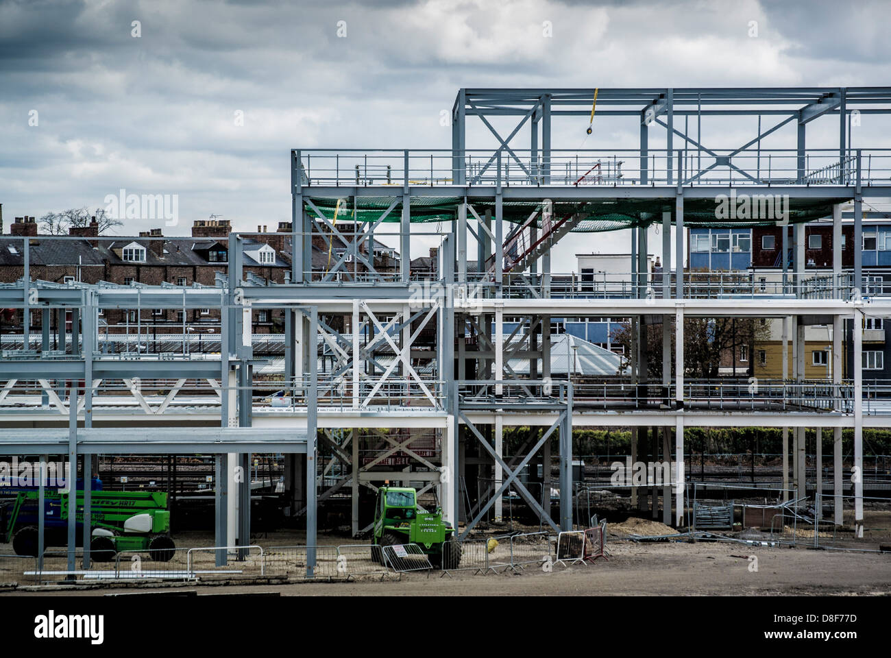 Steel frame work for new building on construction site Stock Photo