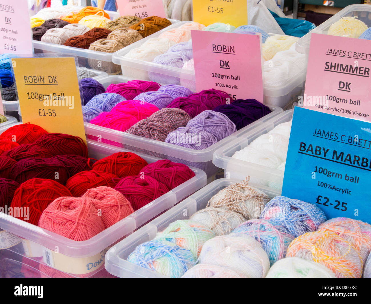 Wool for sale on Ludlow market, Shropshire, UK Stock Photo - Alamy