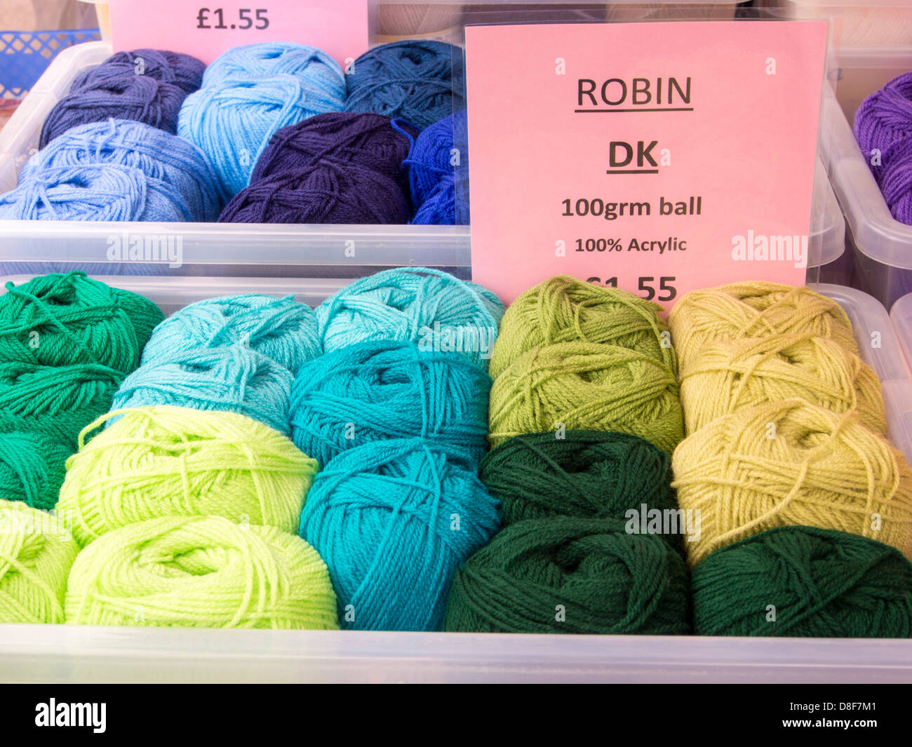 Wool for sale on Ludlow market, Shropshire, UK Stock Photo Alamy