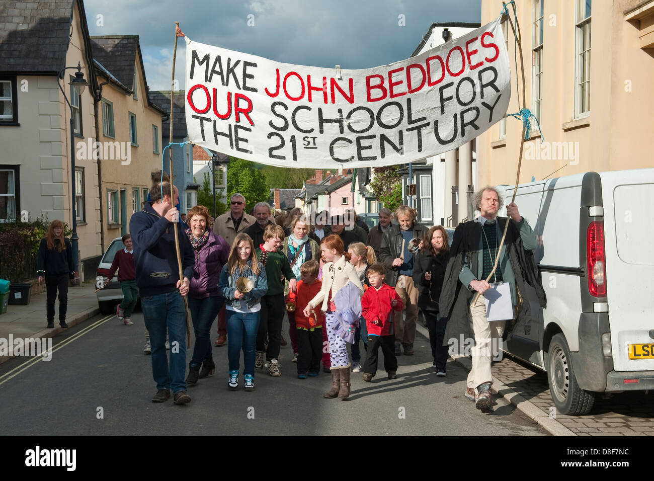 Parents and residents of Presteigne, Powys, Wales, UK, protesting against the closure of the town's secondary school, John Beddoes Stock Photo