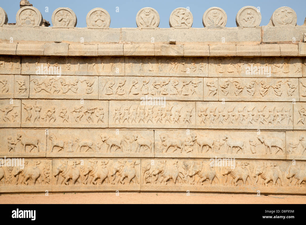 Ornately carved relief, Hazararama Temple, Hampi, India Stock Photo