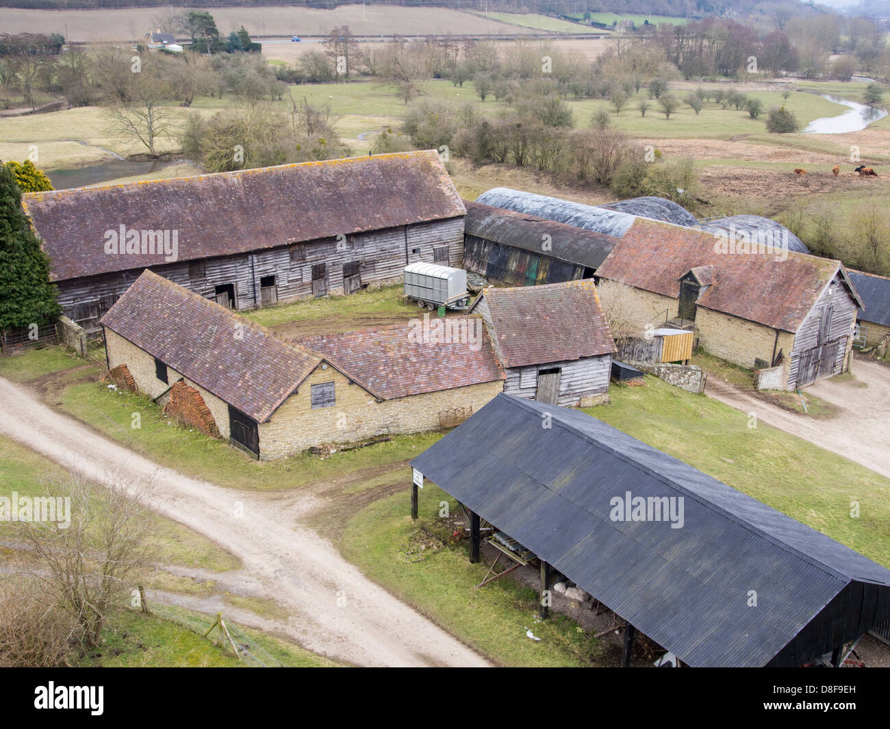 An ancient farm next to Stokesay Castle near Craven Arms, in southern Shropshire. Stock Photo