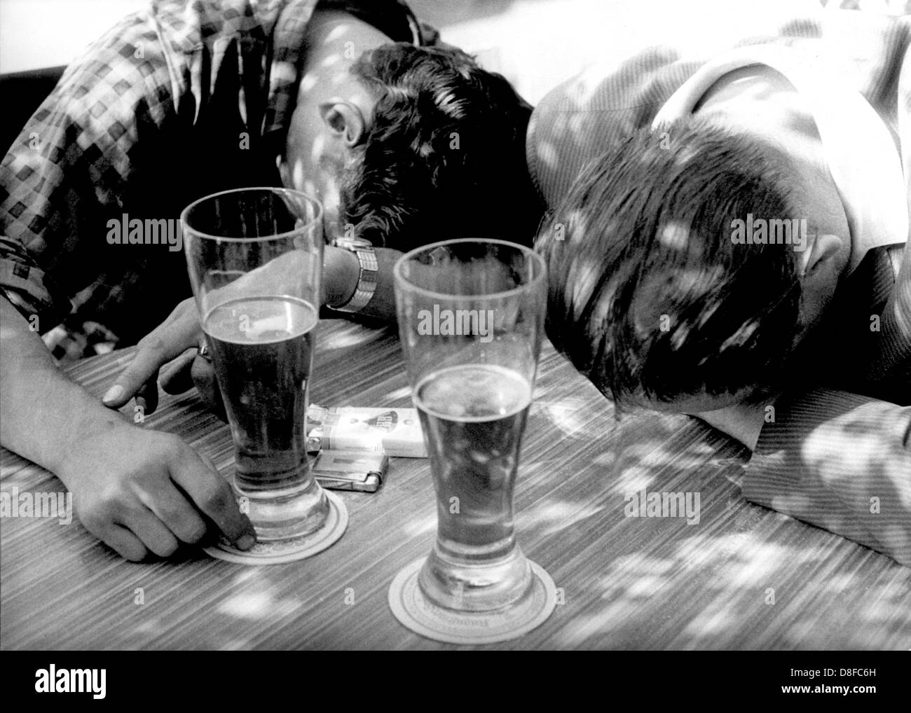 Posed picture of drunken people in August 1968. Stock Photo