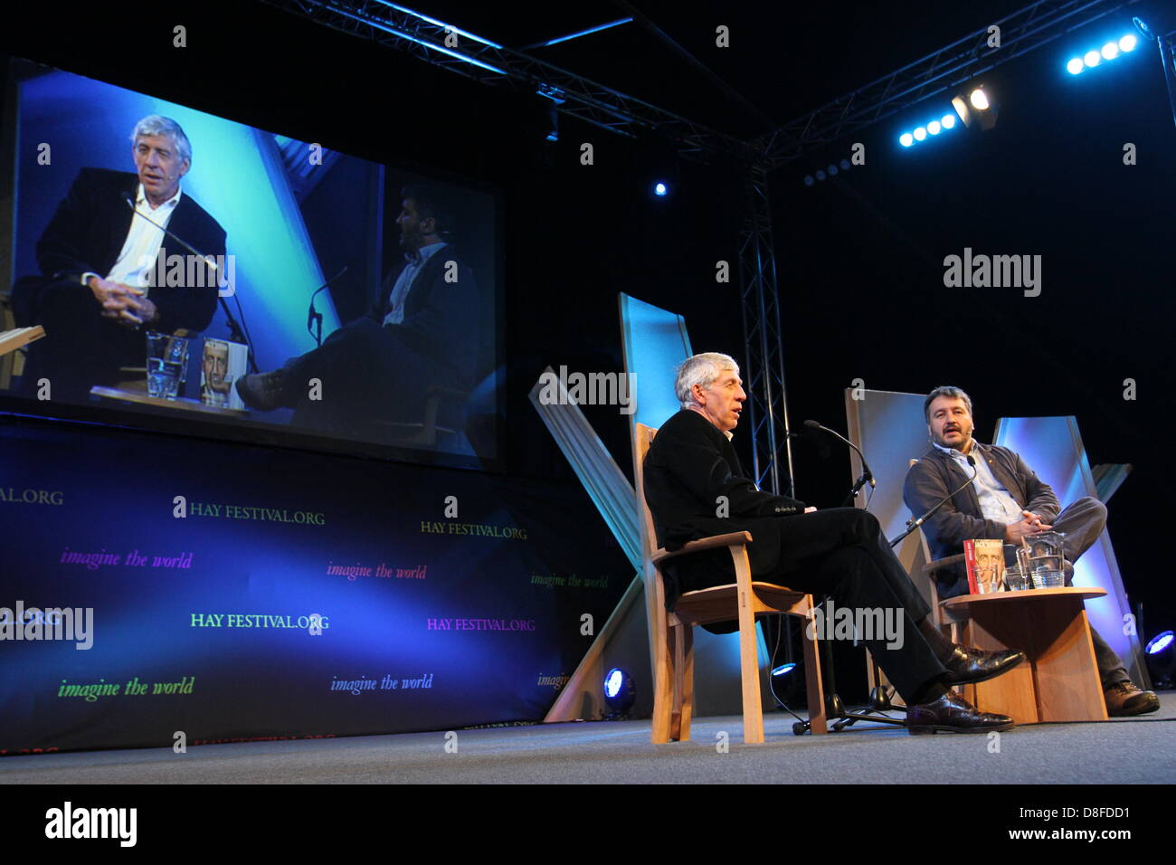 Former foreign Secretary, Jack Straw talks to Peter Florence at the 2013 Hay Festival, Powys, Wales Stock Photo