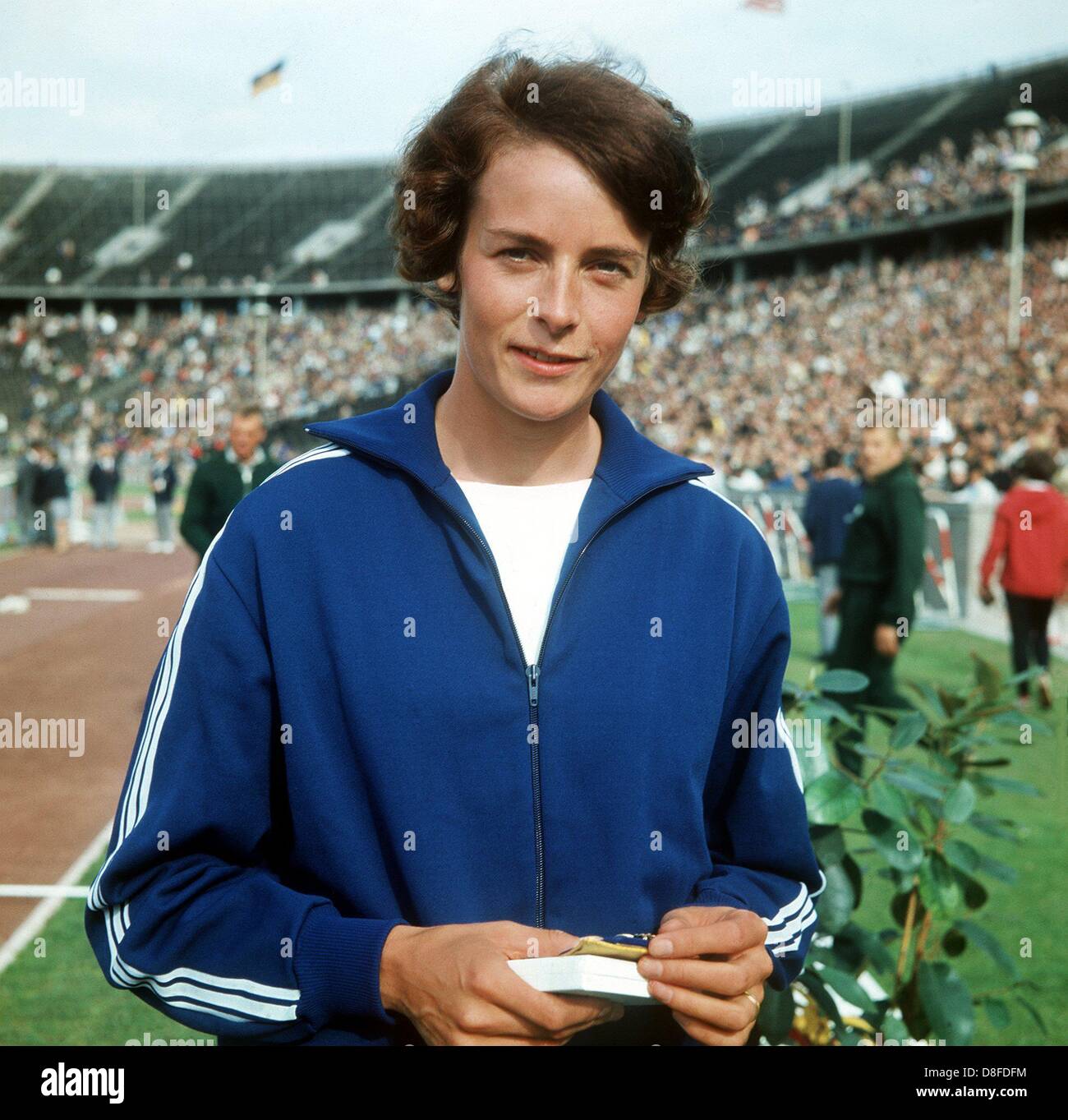 German pentathlete Ingrid Mickler-Becker, photographed in 1968 during the German Championships of Athletics in Olympia Stadium in Berlin (undated archive picture). Weeks later, she will be Olympic Champion of the Summer Olympics in Mexico City. Stock Photo