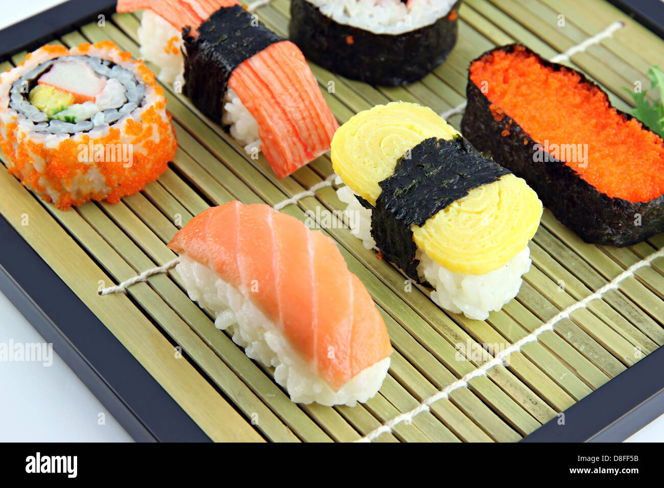 Sushi made from Tuna fish on a bamboo dish,Sushi is a food of Japanese