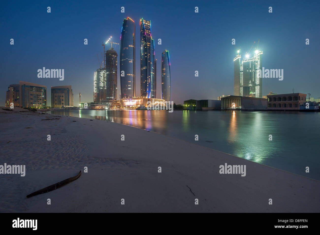 Etihad Towers in Abu Dhabi at sunrise, UAE Stock Photo
