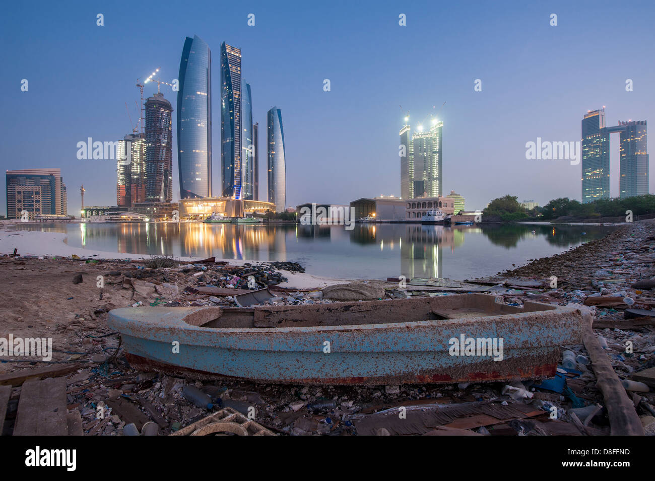 Etihad Towers in Abu Dhabi at sunrise, UAE Stock Photo