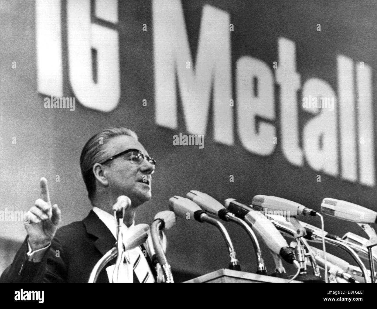 Chairman of the IG Metall (Industrial Union of Metalworkers) during his speech to the delegates of the Union Day in Munich on the 5th of September in 1968. Stock Photo