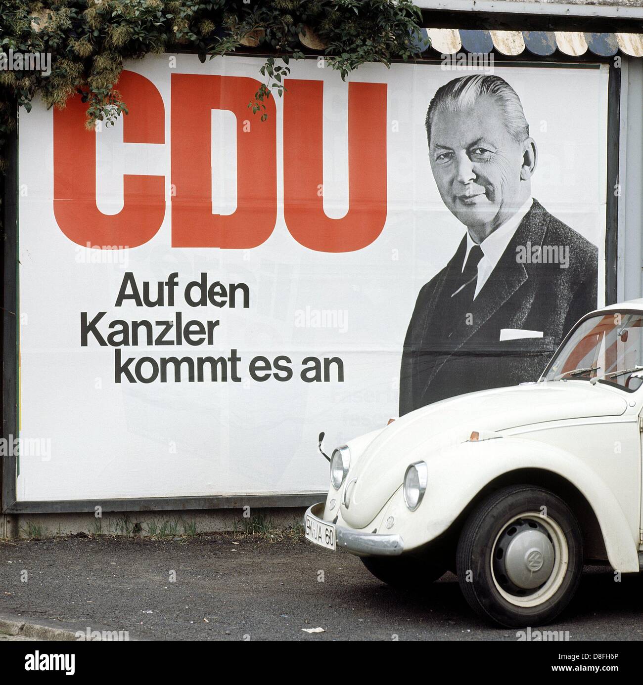 An election poster  of Kurt Georg Kiesinger and the CDU in 1969 on the occasion of the elections of the German Bundestag. Stock Photo