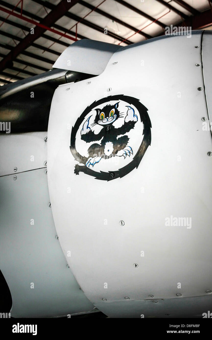 The black cat painted on a 1943 Grumman Wildcat at the Fantasy of Flight Museum, Polk City FL Stock Photo