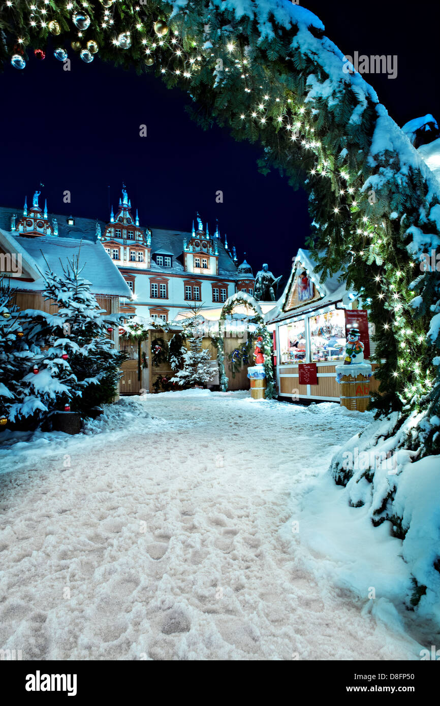 Christmas market by night in Coburg, Germany Stock Photo